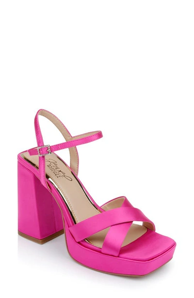 Jewel Badgley Mischka Rainbow Platform Sandal In Neon Pink Satin