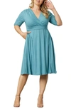 Kiyonna Gabriella Print Jersey A-line Dress In Lagoon Blue