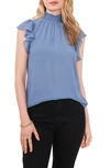 1.state Flutter Sleeve Smocked Neck Blouse In Porcelain Blue