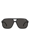 Carrera Eyewear 59mm Polarized Rectangular Sunglasses In Matte Black/ Gray Polar