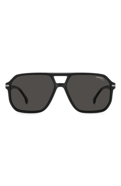 Carrera Eyewear 59mm Polarized Rectangular Sunglasses In Matte Black/ Gray Polar