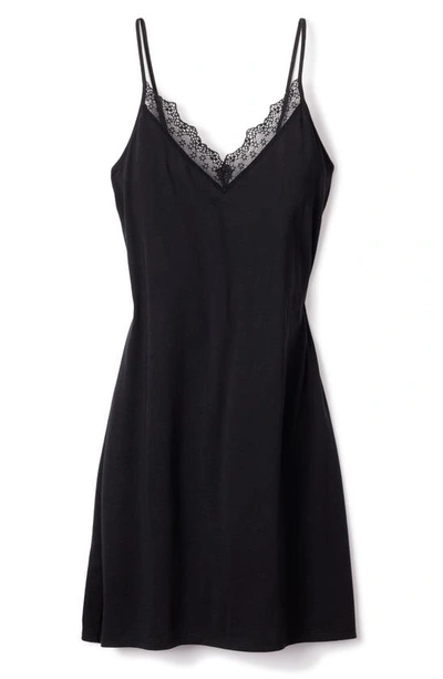 Petite Plume Lace Trim Cotton Jersey Nightgown In Black