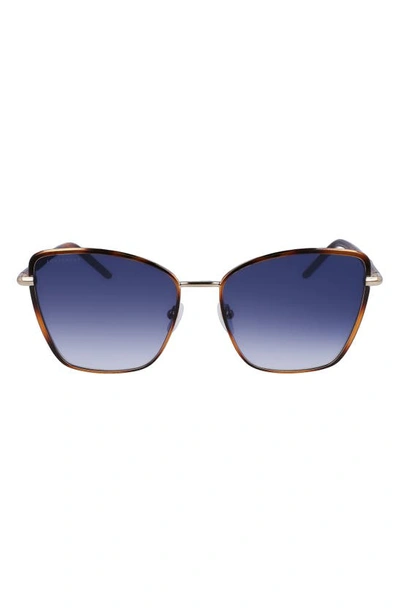 Longchamp 58mm Gradient Butterfly Sunglasses In Havana/ Gradient Blue