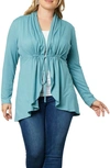 Kiyonna Lori Print Tunic Jacket In Lagoon Blue