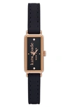 Kate Spade Women's Rose-goldtone Stainless Steel, Cubic Zirconia & Leather Strap Watch In Navy