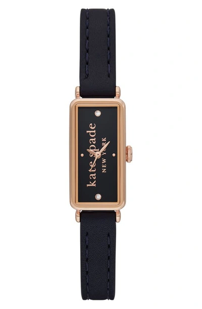 Kate Spade Women's Rose-goldtone Stainless Steel, Cubic Zirconia & Leather Strap Watch In Navy