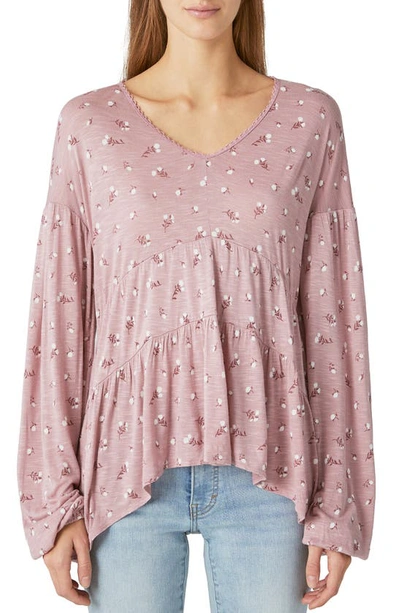 Lucky Brand Print Tiered Tunic Top In Pink Combo