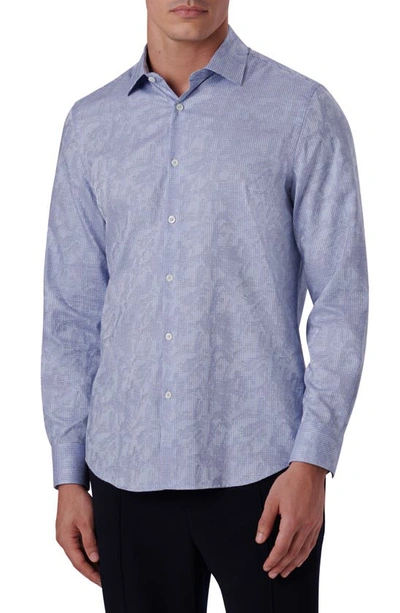 Bugatchi Shaped Fit Print Stretch Cotton Button-up Shirt In Air Blue