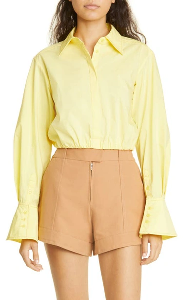 Jonathan Simkhai Blythe Cotton Blend Poplin Bubble Shirt In Limoncello