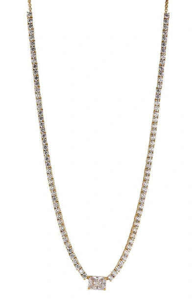 Nadri Emerald Cut Tennis Necklace In White/gold