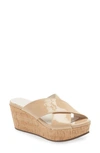 Chocolat Blu Crisscross Wedge Slide Sandal In Nude Patent