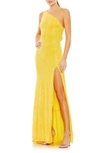 Ieena For Mac Duggal One-shoulder Sequin Gown In Lemon