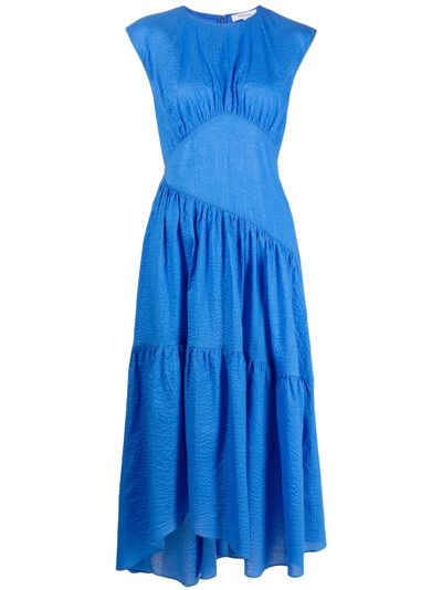 Frame Gathered-seam Midi Dress In Cornflower Blue