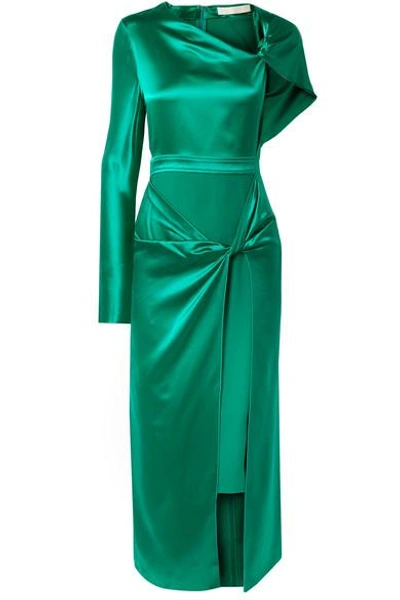 Dion Lee Asymmetric Knotted Silk-satin Midi Dress In Green