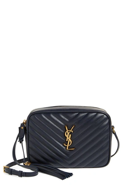 Saint Laurent Lou Medium Ysl Quilted Camera Crossbody Bag With Pocket In Marine Blue
