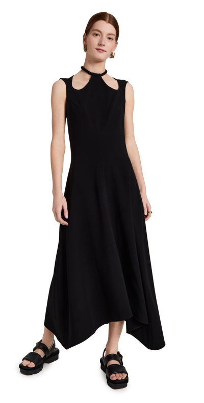 Proenza Schouler Cutout Matte Viscose Crepe A-line Midi Dress In Black