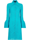 Proenza Schouler Stretch Lace Shirtdress With Bell Cuffs In Cyan