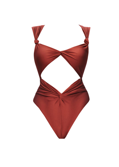 Andrea Iyamah Rora Cut Out One Piece Swimsuit In Brown