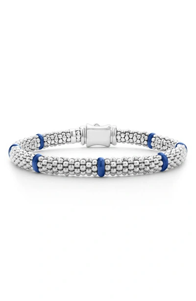 Lagos Ultramarine Ceramic & Sterling Silver Blue Caviar Station Bracelet In Silver/blue