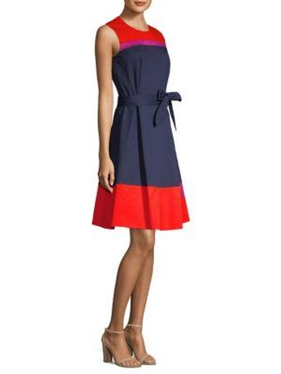 Hugo Boss Colorblock Sleeveless Stretch Cotton Dress In Nautic Blue