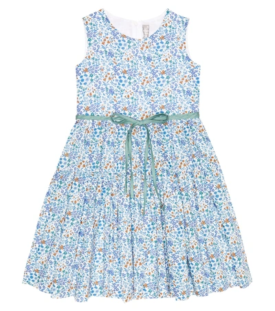 Il Gufo Kids' Floral Cotton Dress In Light Blue