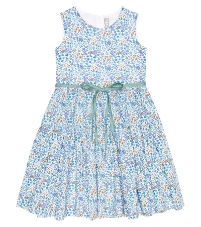 Il Gufo Kids' 花卉棉质连衣裙 In Light Blue