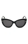 Tom Ford Anya 55mm Cat Eye Sunglasses In Shiny Black / Smoke