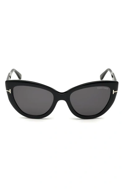 Tom Ford Anya 55mm Cat Eye Sunglasses In Shiny Black/smoke Polarized