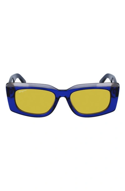 Ferragamo 54mm Rectangular Sunglasses In Blue/ Grey