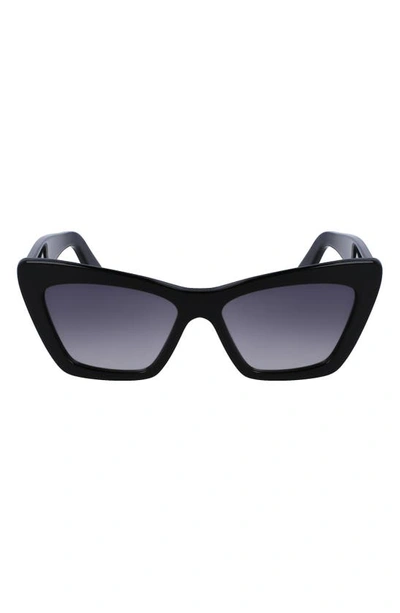 Ferragamo 55mm Gradient Rectangular Sunglasses In Black / Grey