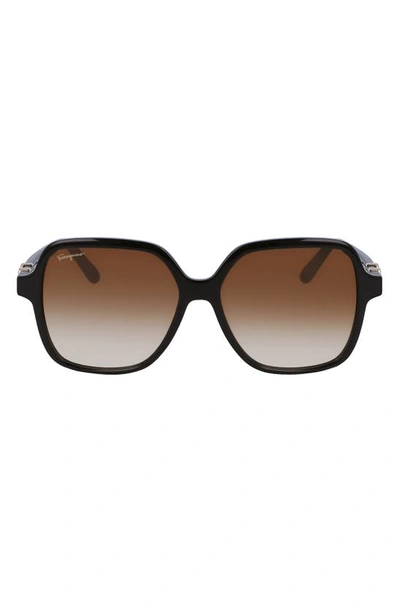 Ferragamo 57mm Gradient Rectangular Sunglasses In Dark Brown
