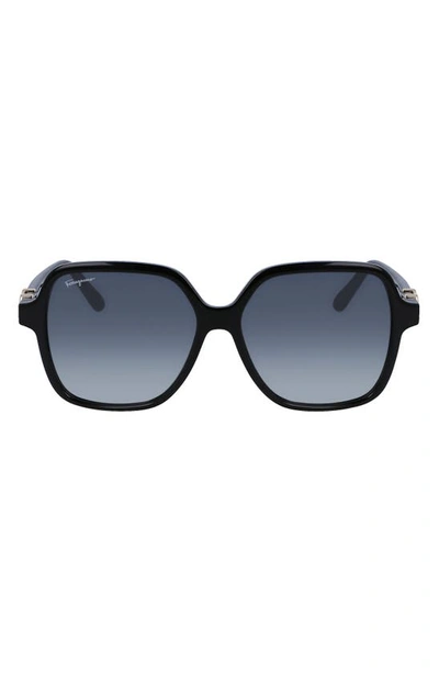 Ferragamo 57mm Gradient Rectangular Sunglasses In Black