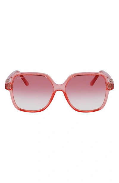 Ferragamo 57mm Gradient Rectangular Sunglasses In Transparent Coral