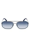 Ferragamo 60mm Navigator Sunglasses In Silver/ Octane Blue