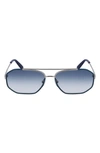 Ferragamo 60mm Navigator Sunglasses In Silver Octane Blue