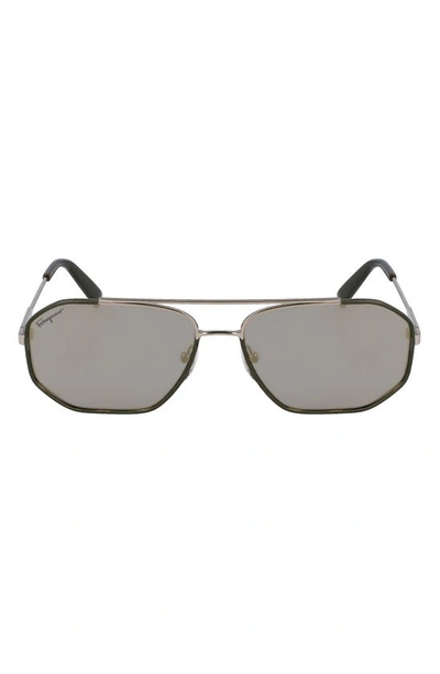 Ferragamo 60mm Navigator Sunglasses In Gold Dark Green