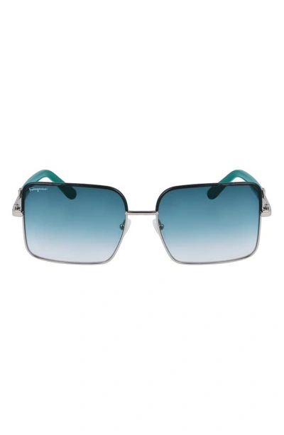 Ferragamo 60mm Gradient Rectangular Sunglasses In Silver/ Petrol