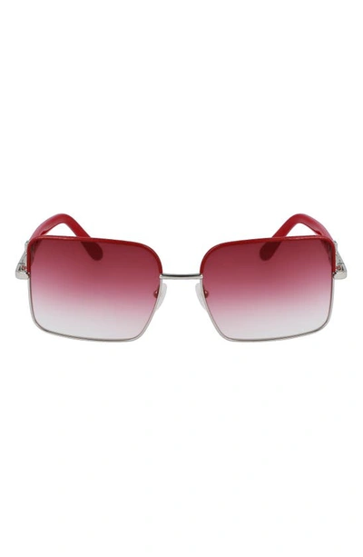 Ferragamo 60mm Gradient Rectangular Sunglasses In Silver/ Burgundy