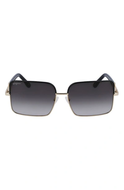 Ferragamo 60mm Gradient Rectangular Sunglasses In Gold/ Black