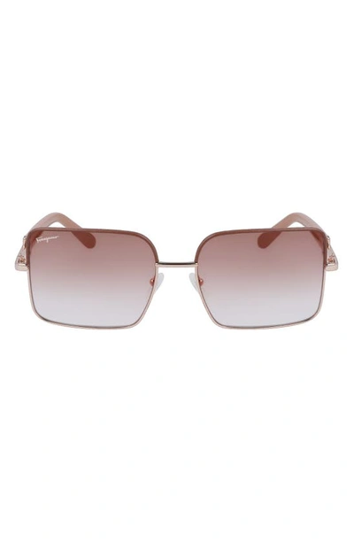 Ferragamo 60mm Gradient Rectangular Sunglasses In Rose Gold/ Nude