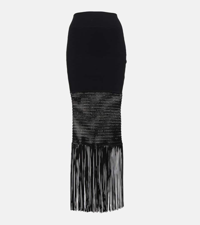Galvan Diana Fringed Macramé Skirt In Black