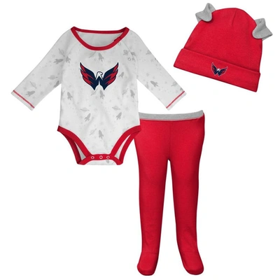 Outerstuff Babies' Newborn & Infant White/red Washington Capitals Dream Team Hat Pants & Bodysuit Set
