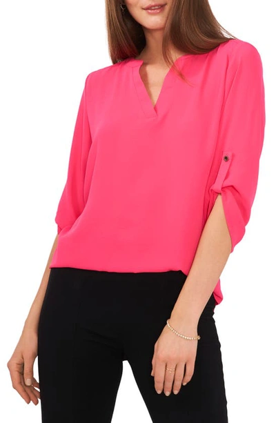 Chaus Split Neck Blouse In Tropical Pink
