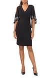 Chaus Sequin Trim Cape Sheath Dress In Black