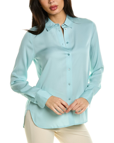 Vince Slim Fitted Silk-blend Blouse In Blue