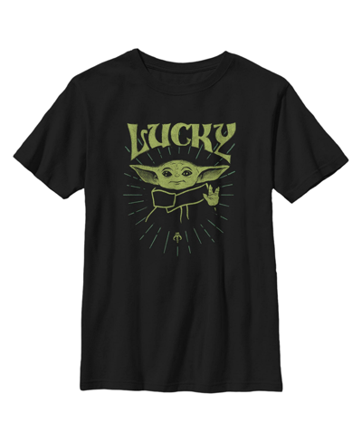 Disney Lucasfilm Kids' Boy's Star Wars: The Mandalorian Grogu St. Patrick's Day Force Of Luck Child T-shirt In Black