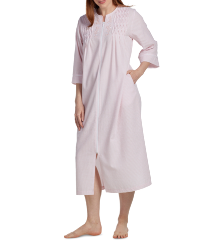 Miss Elaine Plus Size Embroidered Zip-front Nightgown In Peach
