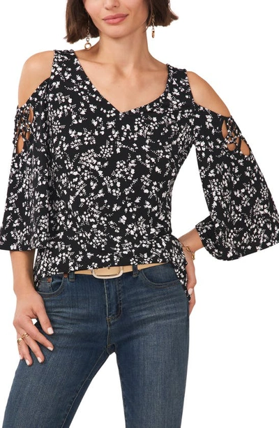 Vince Camuto Women's Printed V-neck Cold Shoulder Blouse In Black