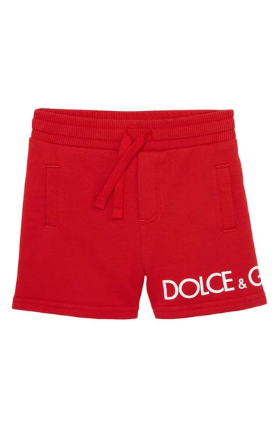 Dolce & Gabbana Logo Printed Cotton Jersey Sweat Shorts In Red