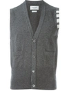 Thom Browne Sleeveless Buttoned Cardigan In Grey